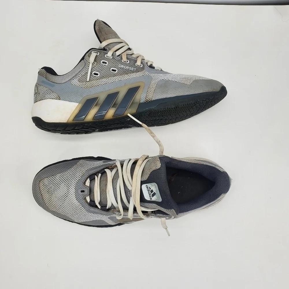 adidas Dropset Shoes Men 11 Trainer Gray White Three Stripe Athletic Sneaker